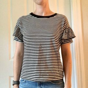 Madewell Striped Top with Ruffled Sleeves